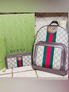 Gucci Ophidia GG Supreme Canvas Backpack and Gucci GG Supreme Canvas wallet
